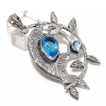 Подвеска из серебра 925 пробы с натуральным голубым топазом 2,56 дюйма L6Q79