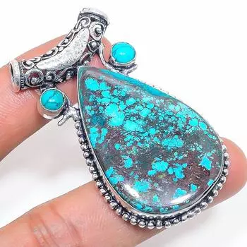 Подвеска из серебра 925 пробы с натуральной тибетской бирюзой 2,17 дюйма C7T04