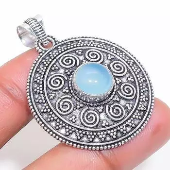 Подвеска из серебра 925 пробы с натуральным аквамариновым халцедоном 1,73 дюйма Y9i33