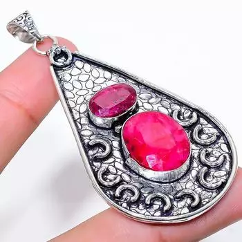 Подвеска из серебра 925 пробы с натуральным драгоценным камнем рубином 2,96 дюйма H3a82
