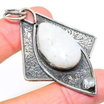 Подвеска из серебра 925 пробы с натуральным радужным лунным камнем, топазом 2,60 дюйма V8D49