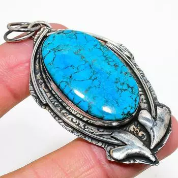 Подвеска из серебра 925 пробы с натуральным тибетским бирюзовым камнем 2,84 дюйма d9N02