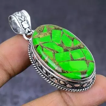 Подвеска из серебра 925 пробы с натуральным медным зеленым бирюзовым драгоценным камнем 2,13 дюйма P4Q74