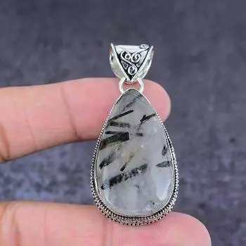 Подвеска из серебра 925 пробы с натуральным черным рутилом, ручная работа, 2,17 дюйма, m6N82