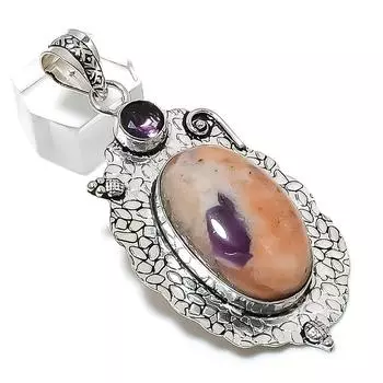 Подвеска из серебра 925 пробы с натуральным лепидолитом и аметистом 2,76 дюйма i5l30