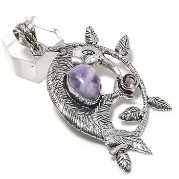 Подвеска из серебра 925 пробы с натуральным лепидолитом и аметистом 2,56 дюйма C3L94