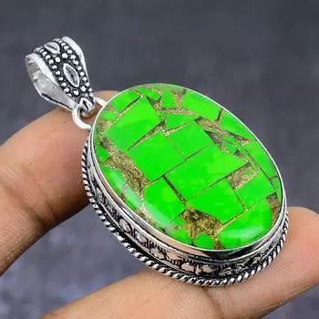 Подвеска из серебра 925 пробы с натуральным медным зеленым бирюзовым драгоценным камнем 2,13 дюйма S5K97