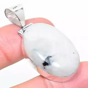 Подвеска из серебра 925 пробы с натуральным радужным лунным камнем 1,81 дюйма F1O84