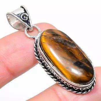 Подвеска из серебра 925 пробы с натуральным тигровым глазом ручной работы 1,97 дюйма K2Z87