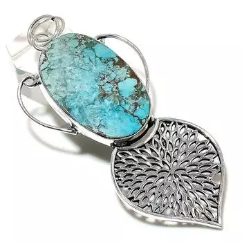 Подвеска из серебра 925 пробы с натуральным тибетским бирюзовым камнем 3,47 дюйма Q4s62