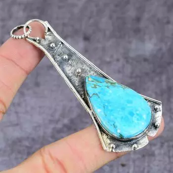 Подвеска из серебра 925 пробы с натуральным тибетским бирюзовым камнем 3,15 дюйма R8f67