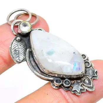 Подвеска из серебра 925 пробы с натуральным радугой и лунным камнем, топазом 2,13 дюйма C2P77