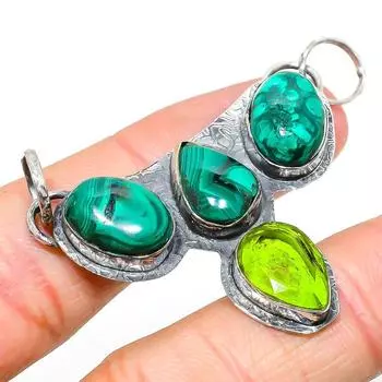 Подвеска из серебра 925 пробы с натуральным малахитом и перидотом 1,77 дюйма e1T35