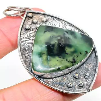Подвеска из серебра 925 пробы с натуральным нефритом, ручная работа, 2,80 дюйма, E1h84
