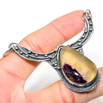 Подвеска из серебра 925 пробы с натуральным флюоритом, ручная работа, 2,64 дюйма, M9y16