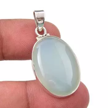 Подвеска из серебра 925 пробы с натуральным аквамариновым халцедоном 1,50 дюйма S8I57