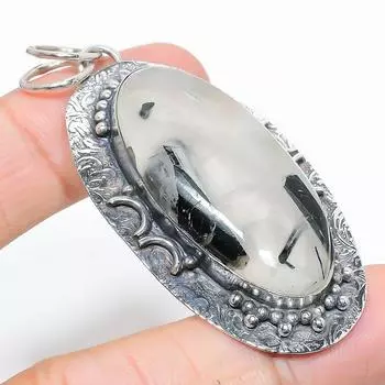 Подвеска из серебра 925 пробы с натуральным черным рутилом, ручная работа, 2,56 дюйма, M2k84