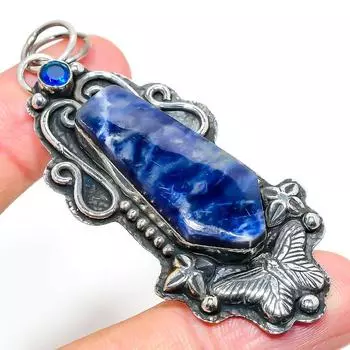 Подвеска из серебра 925 пробы с натуральным содалитом, голубым топазом 2,96 дюйма d7Z88