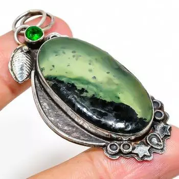 Подвеска из серебра 925 пробы с натуральным нефритом и диопсидом 2,72 дюйма l9W97