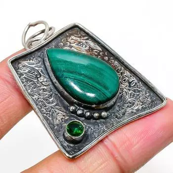 Подвеска из серебра 925 пробы с натуральным малахитом и диопсидом 2,05 дюйма y2P86