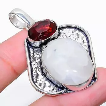 Подвеска из серебра 925 пробы с натуральным радужным лунным камнем, гранатом, 2,09 дюйма, c5Y10