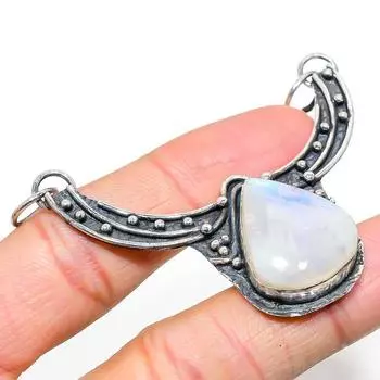 Подвеска из серебра 925 пробы с натуральным радужным лунным камнем 2,25 дюйма e5Q94