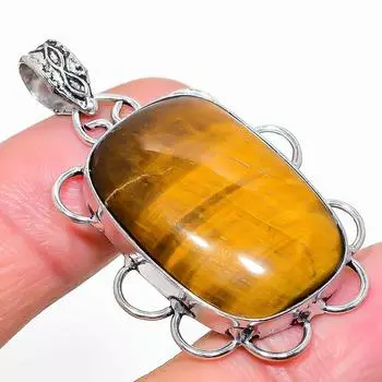 Подвеска из серебра 925 пробы с натуральным тигровым глазом ручной работы 1,81 дюйма q6V81