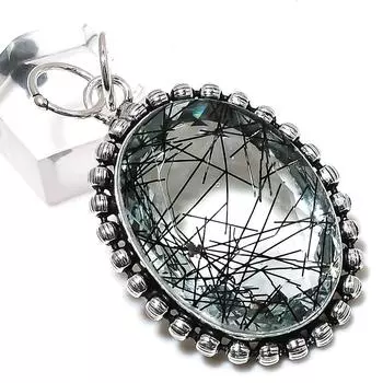 Подвеска из серебра 925 пробы с натуральным черным рутилом, ручная работа, 2,17 дюйма, B8e10