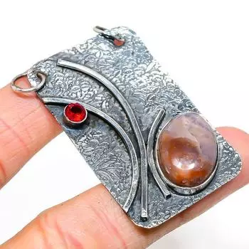 Подвеска из серебра 925 пробы с натуральным солнечным камнем в цвете Лолит, гранатом 2,36 дюйма Z0s69