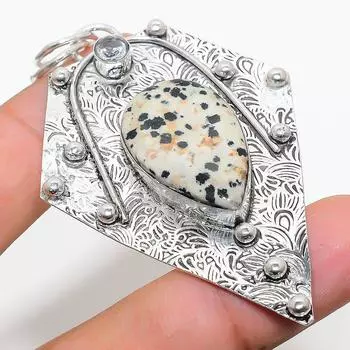 Подвеска из серебра 925 пробы с натуральным далматинским яшмом и белым топазом 2,96 дюйма B3f28