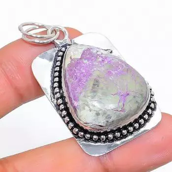 Подвеска из серебра 925 пробы с натуральным драгоценным камнем пурпуритом ручной работы 1,89 дюйма Y6N73