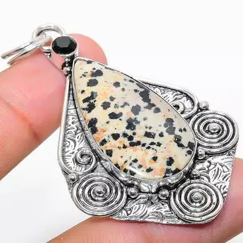 Подвеска из серебра 925 пробы с натуральным далматинским яшмом и шпинелью 2,60 дюйма I6t56