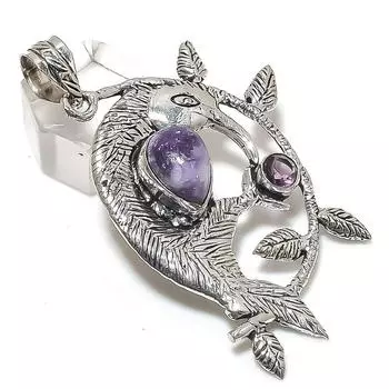 Подвеска из серебра 925 пробы с натуральным лепидолитом и аметистом 2,56 дюйма O9b87