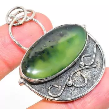 Подвеска из серебра 925 пробы с натуральным нефритом, ручная работа, 2,05 дюйма, B7h32