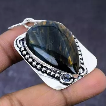 Подвеска из серебра 925 пробы с натуральным тигровым глазом 2,09 дюйма k9J37