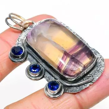 Подвеска из серебра 925 пробы с натуральным флюоритом, голубым топазом 2,21 дюйма G5g71