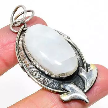 Подвеска из серебра 925 пробы с натуральным радужным лунным камнем 2,52 дюйма K0Q53