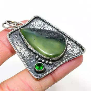 Подвеска из серебра 925 пробы с натуральным нефритом и диопсидом 2,09 дюйма k4r48