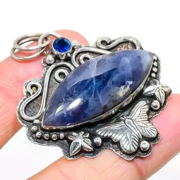 Подвеска из серебра 925 пробы с натуральным солнечным камнем в цвете Лолит, топаз 2,17 дюйма Y2E12