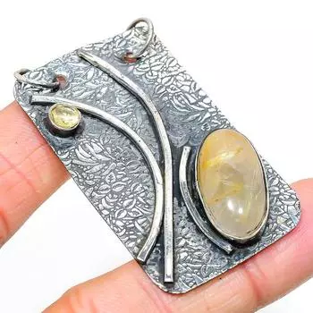 Подвеска из серебра 925 пробы с натуральным золотым рутилом и цитрином 2,40 дюйма C5k83