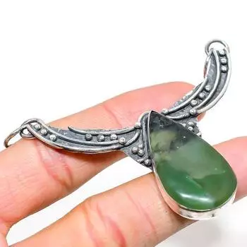 Подвеска из серебра 925 пробы с натуральным нефритом, ручная работа, 2,56 дюйма i8u75