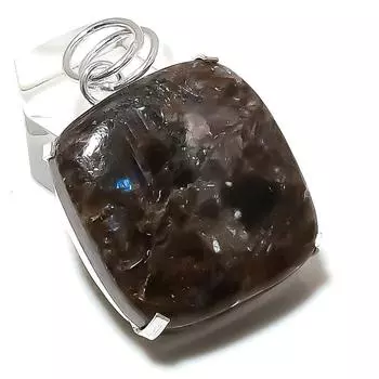 Подвеска из серебра 925 пробы с натуральным драгоценным камнем Ларвикитом 1,73 дюйма Q8F47