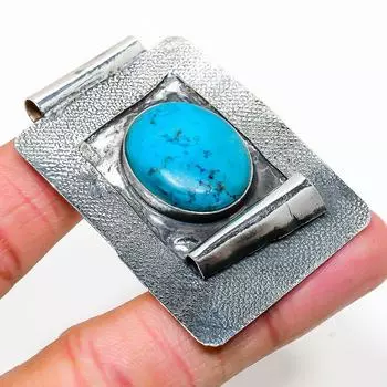 Подвеска из серебра 925 пробы с натуральным тибетским бирюзовым камнем 2,25 дюйма B5h37