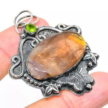 Подвеска из серебра 925 пробы с натуральным флюоритом и перидотом 2,36 дюйма I4B17