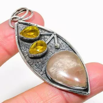 Подвеска из серебра 925 пробы с натуральным золотым рутилом и цитрином 2,76 дюйма U4W46