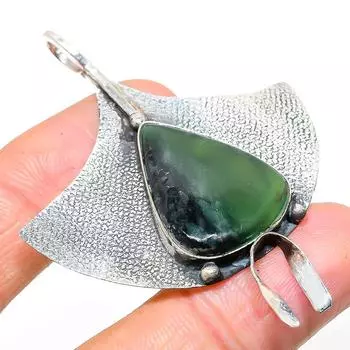 Подвеска из серебра 925 пробы с натуральным нефритом, ручная работа, 2,56 дюйма, F1z68