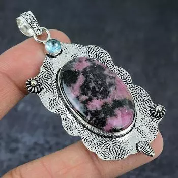 Подвеска из серебра 925 пробы с натуральным родонитом, топазом 3,07 дюйма C4R79