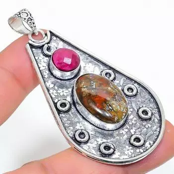 Подвеска из серебра 925 пробы с натуральным драконьим кровью и нефритом 2,64 дюйма v6M56