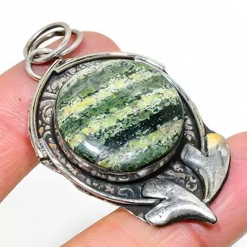 Подвеска из серебра 925 пробы с натуральным полосатым зеленым опалом 2,36 дюйма O5M97