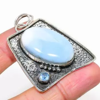 Подвеска из серебра 925 пробы с натуральным опалом Оуайи и голубым топазом 2,17 дюйма D7M61